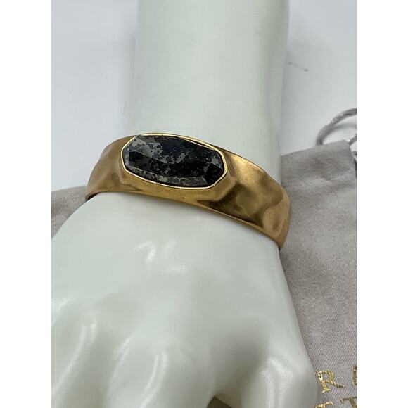 KENDRA SCOTT Anna Antique Gold Plated Black Pyrite Stone Cuff Bangle Bracelet - Picture 4 of 13